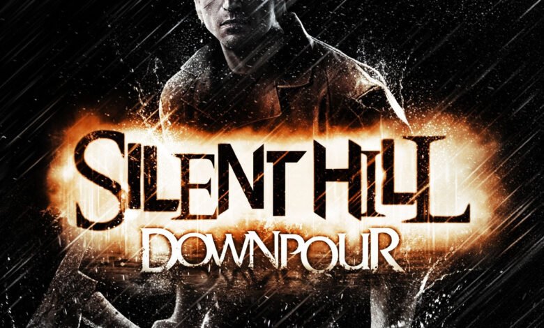 Protagonista Murphy Pendleton vagando pelas ruas chuvosas de Silent Hill em Silent Hill Downpour.