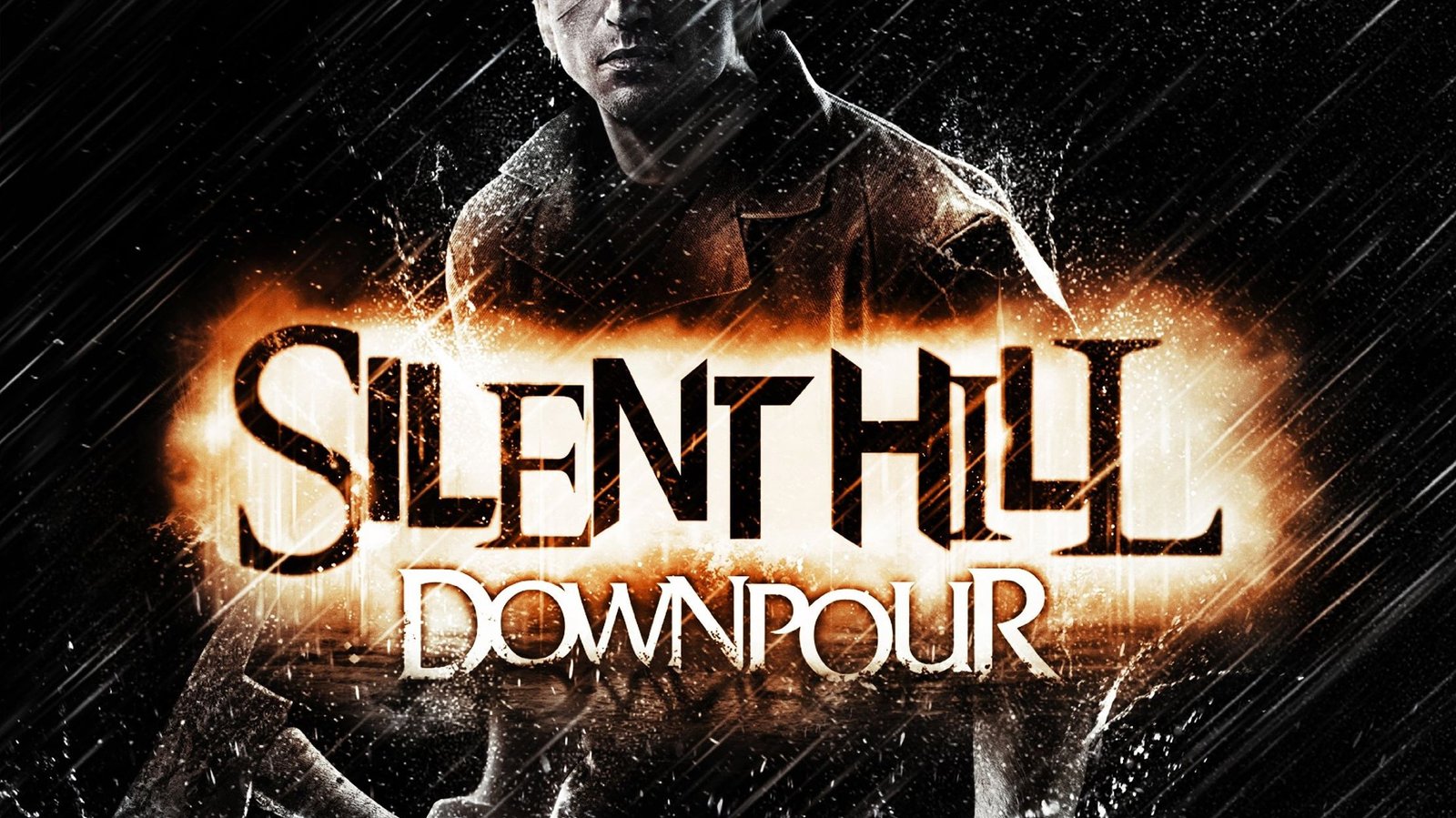 Protagonista Murphy Pendleton vagando pelas ruas chuvosas de Silent Hill em Silent Hill Downpour.